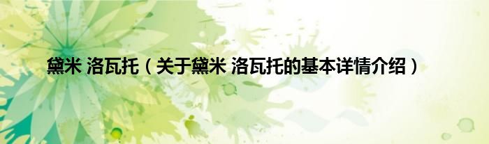 黛米 洛瓦托（关于黛米 洛瓦托的基本详情介绍）