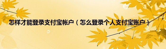 怎样才能登录支付宝帐户（怎么登录个人支付宝账户）