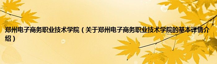 郑州电子商务职业技术学院（关于郑州电子商务职业技术学院的基本详情介绍）