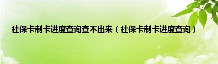 社保卡制卡进度查询查不出来（社保卡制卡进度查询）