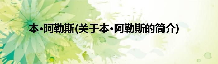 本·阿勒斯(关于本·阿勒斯的简介)