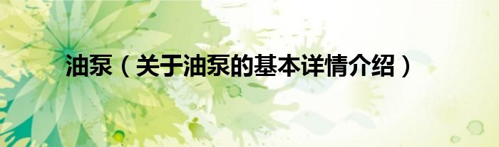 油泵（关于油泵的基本详情介绍）