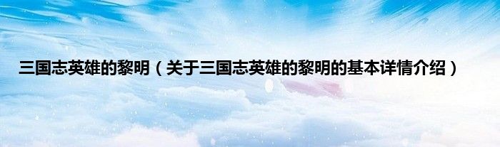 三国志英雄的黎明（关于三国志英雄的黎明的基本详情介绍）