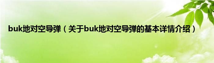 buk地对空导弹（关于buk地对空导弹的基本详情介绍）