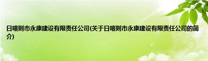 日喀则市永康建设有限责任公司(关于日喀则市永康建设有限责任公司的简介)